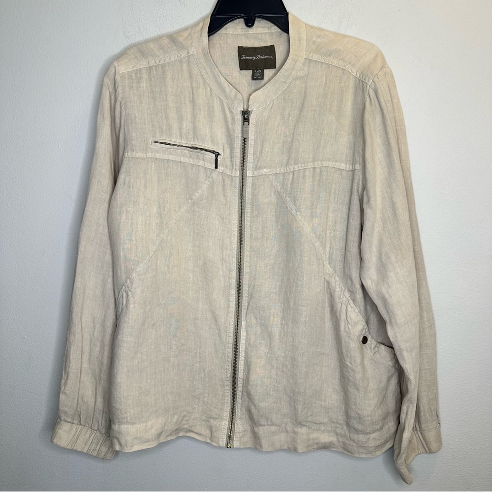 Tommy Bahama Beige Linen Zip Jacket